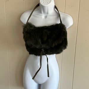 Vintage Leah Aiken Olive Green Fur Purse